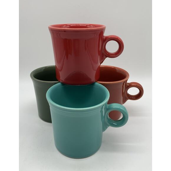 4 Fiesta Ware Coffee Mugs Tom Jerry Ring Handle Homer Laughlin USA Multi Color - Picture 1 of 5